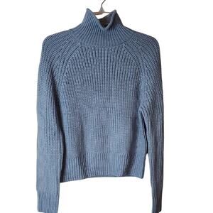 One gray day Light Blue Cowl Turtleneck Sweater with Ribbed Knit Cozy Texture